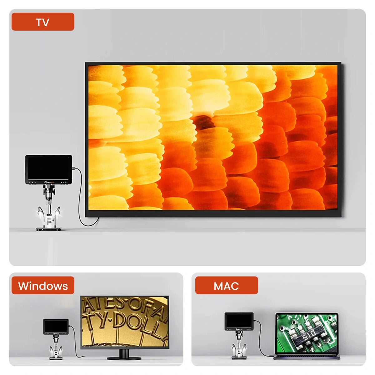 Mustool DM9 Pro 16MP HDMI Digital Microscope with Reflective Cover, 7 IPS Screen, 1200X Zoom, Professional Soldering and Entire Coin Viewing