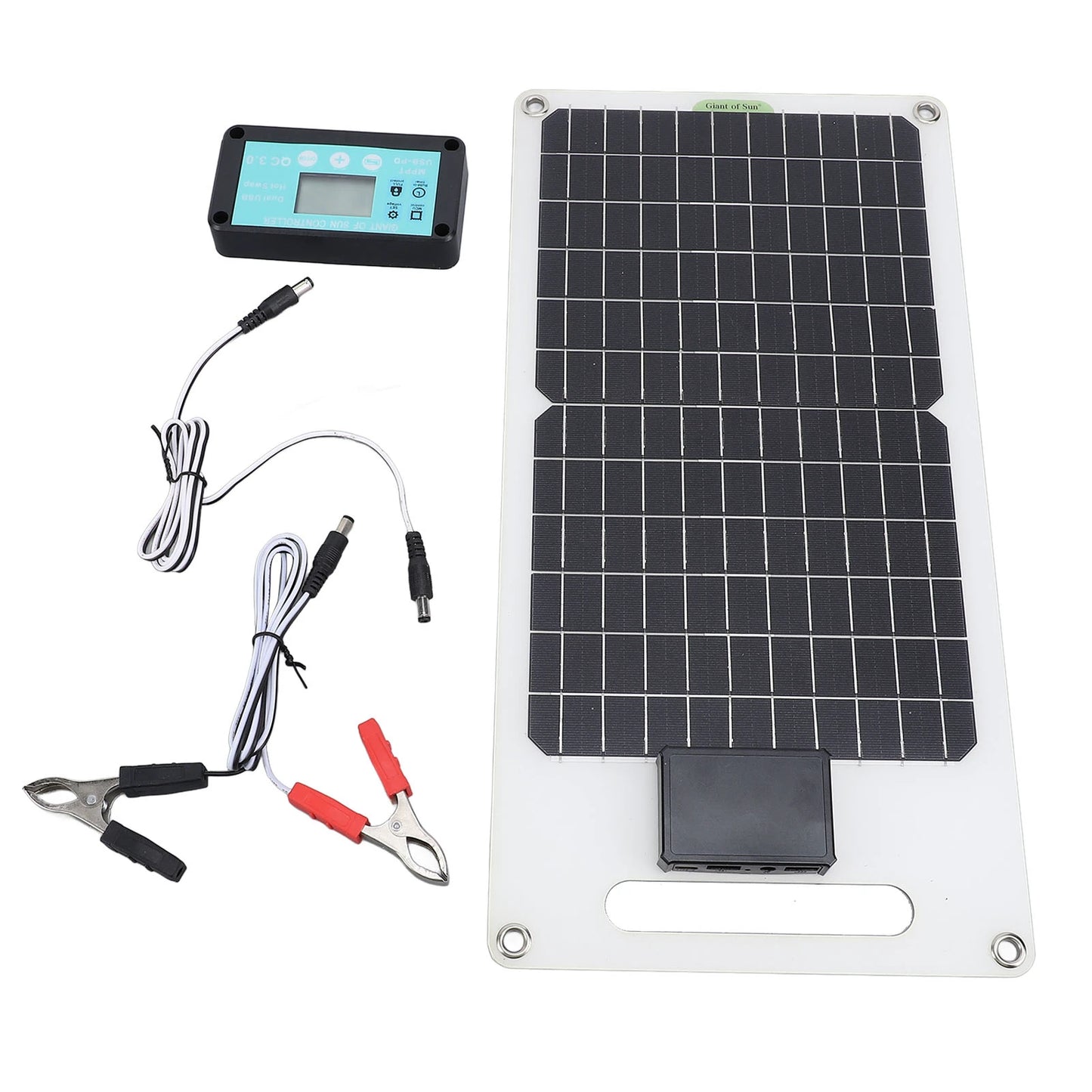 20W Monocrystalline Solar Panel, Dual 12V/24V, IP68 Waterproof, USB-C & DC Ports for Outdoor Camping & Car Battery Charging