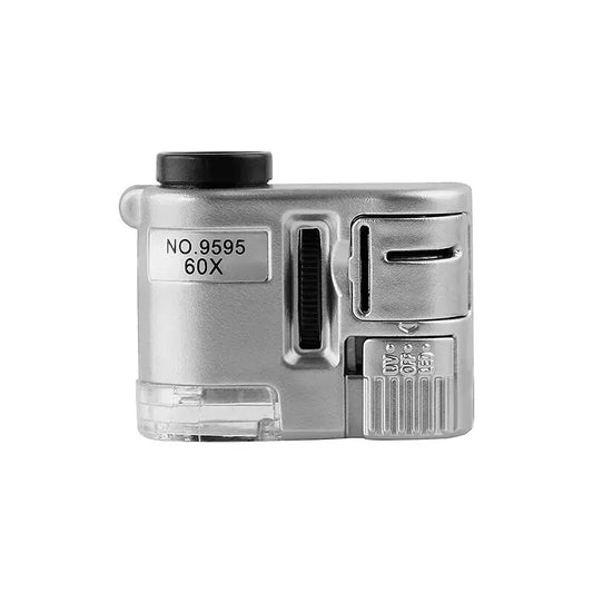 Mini 60X Pocket Magnifier with UV & LED Light - Portable Jeweler Microscope for Currency Inspection, Industrial, Educational & Home Use