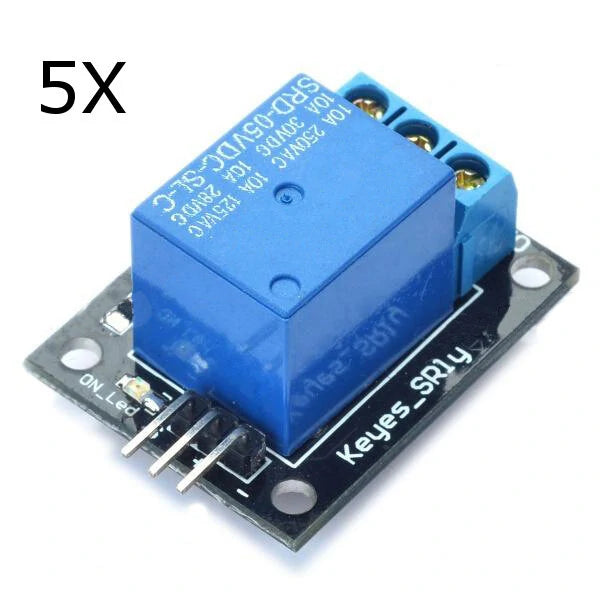 5-Pack 5V Relay Module: 5-12V TTL Signal, 1-Channel High-Level Expansion Board