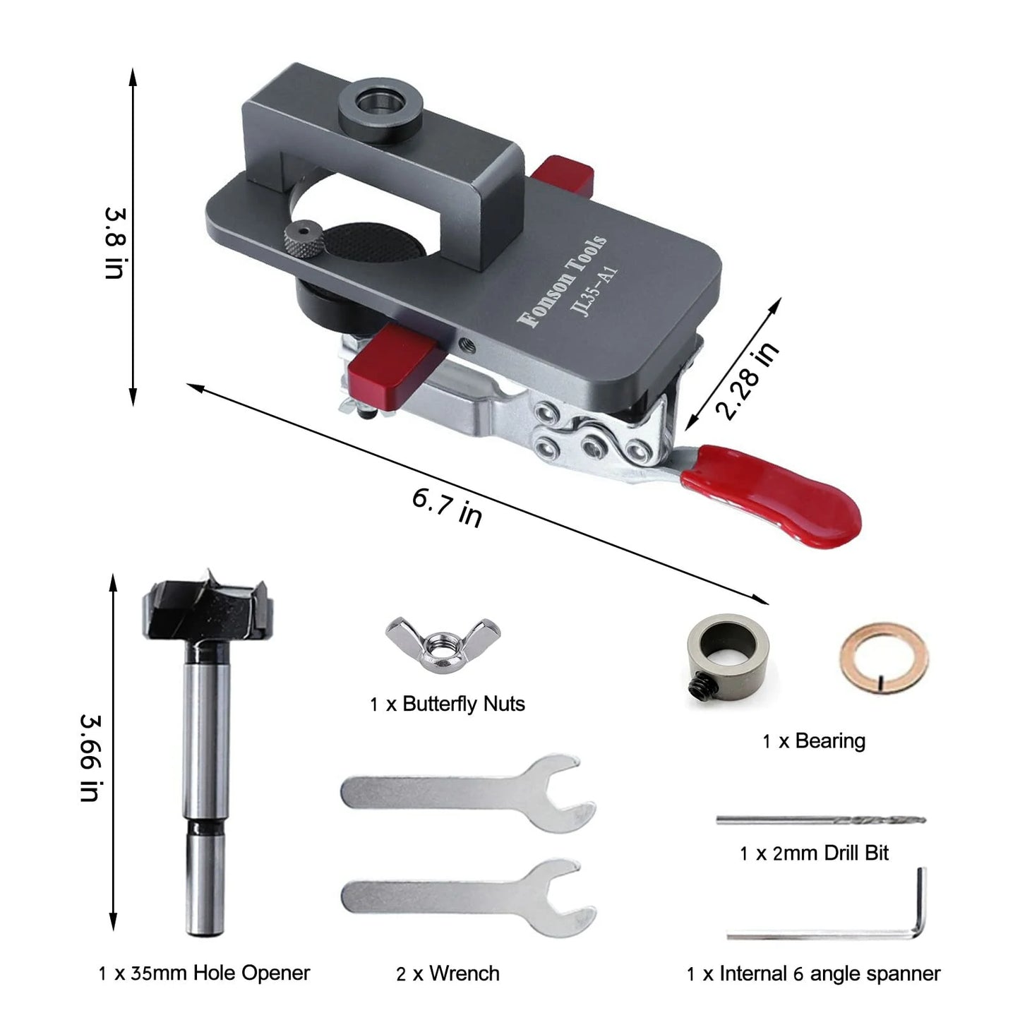 Fonson Tools 35mm Concealed Hinge Drilling Guide for Woodworking Cabinet and Door Mounting