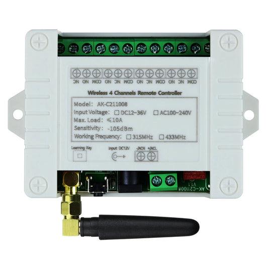 4CH Long Range RF Wireless Remote Switch & Receiver Set with Sucker Antenna (12V/24V/36V)