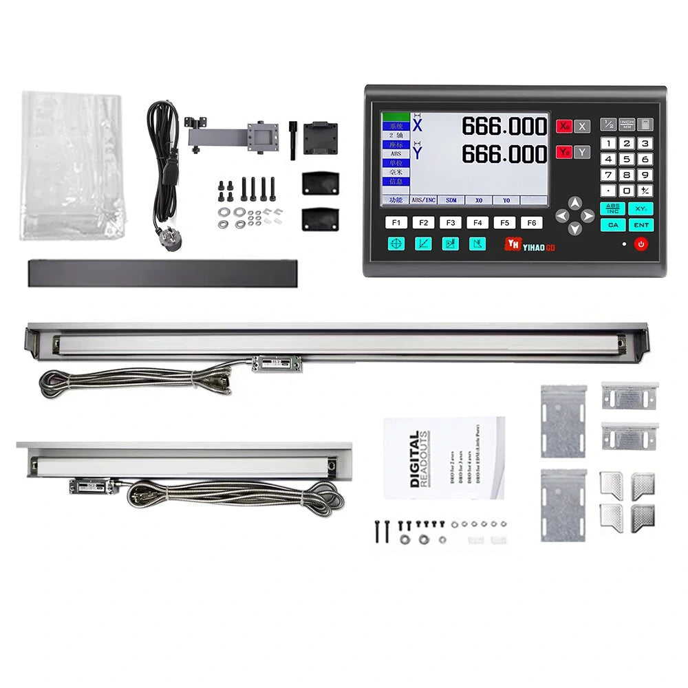 YHSINO YH800-2 High Precision Digital Ruler with Optical Linear Scale, IP54 Protection, and Large Screen Display for Milling Machines & Lathes - Includes Reliable Meanwell Power Supply