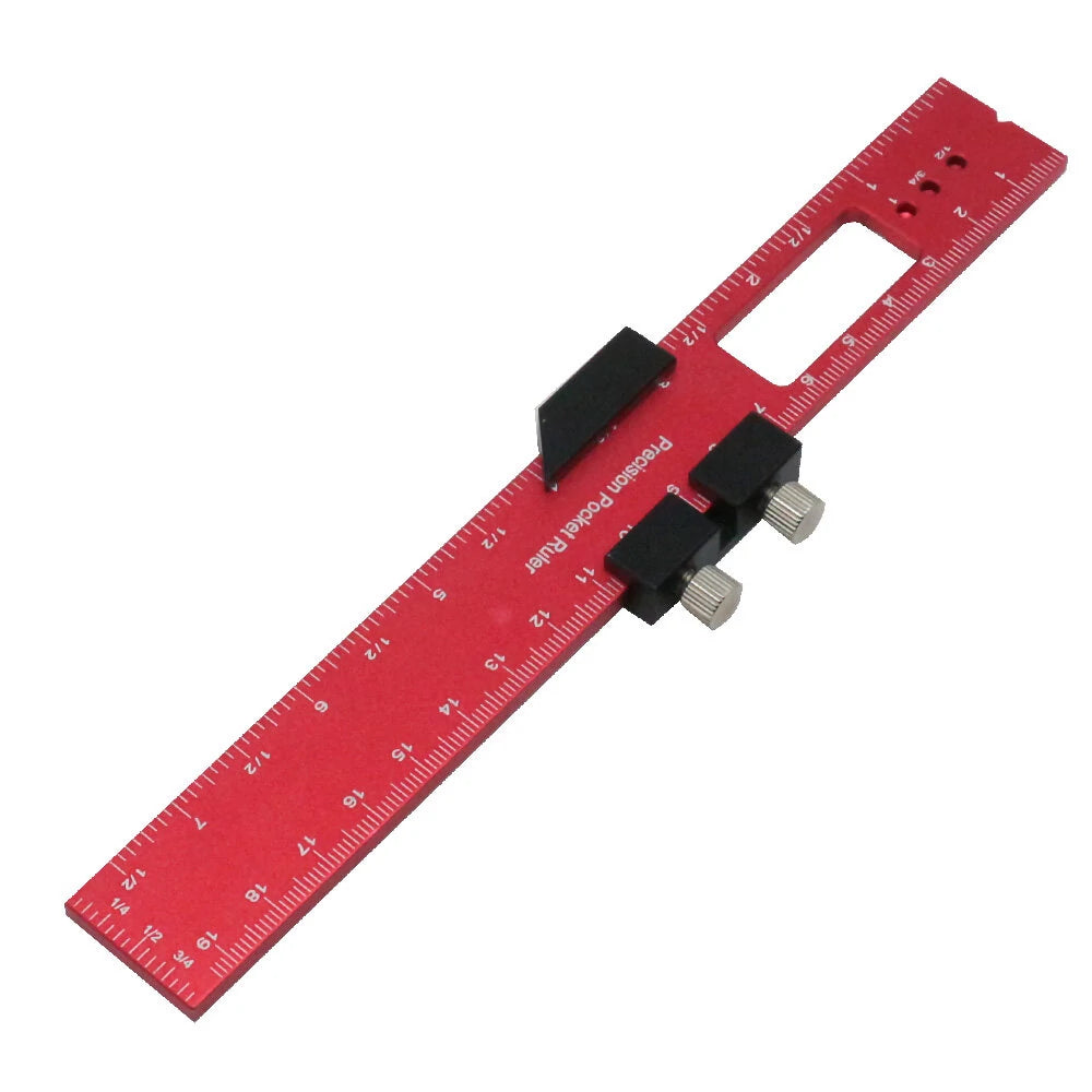 Aluminum Precision Layout Ruler with T-Track Stops - Inch/Metric Scale Woodworking Tool