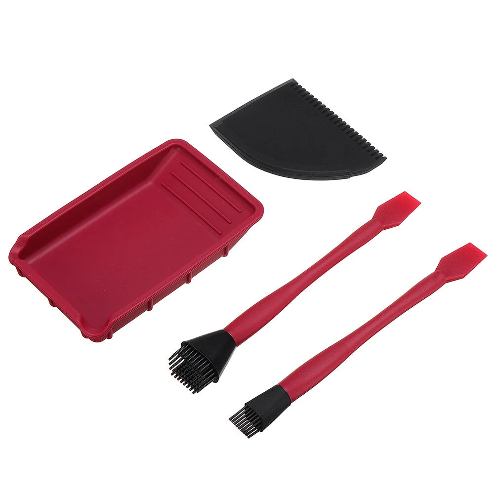 4-Piece Silicone Glue Kit: Dual Brush, Flat Scraper & Glue Tray for Woodworking