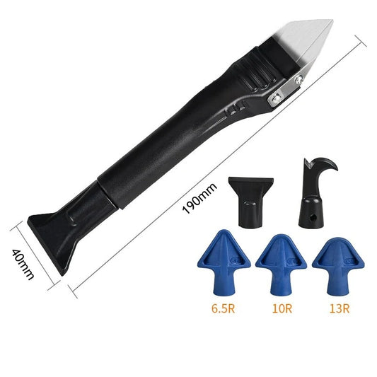5-in-1 Silicone Caulk Tool Kit: Glass Glue Angle Scraper with Stainless Steel Finisher and Grout Remover