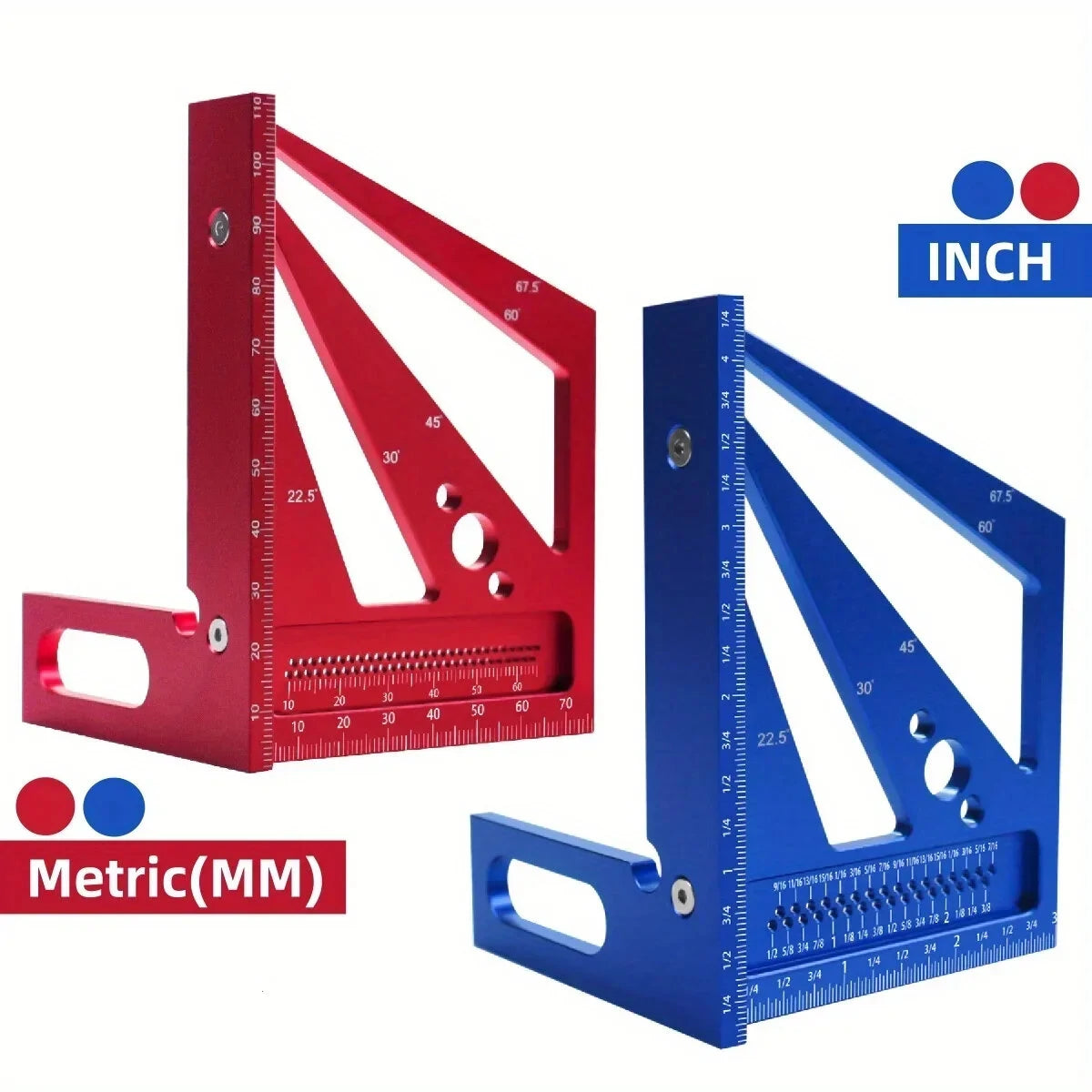 JIGHOLE Durable Aluminum 3D Angle Measuring Tool - T-Type Triangle Protractor & Scriber for Woodworking (Metric/Imperial)