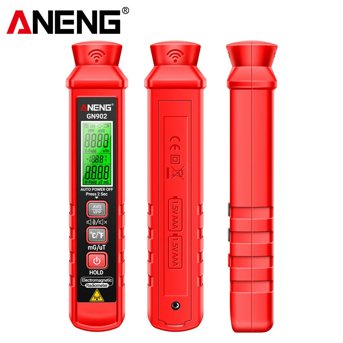 ANENG GN902 3-in-1 Electromagnetic Radiation Tester: Electric & Magnetic Field, Temperature Detection 5Hz-3500MHz, Safety Alarm LCD Display