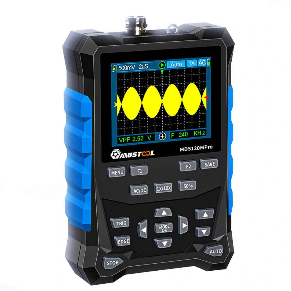 Mustool MDS120MPro 120MHz Digital Oscilloscope with 3MHz Signal Generator, 500MS/s, 2-in-1 Automotive Tool