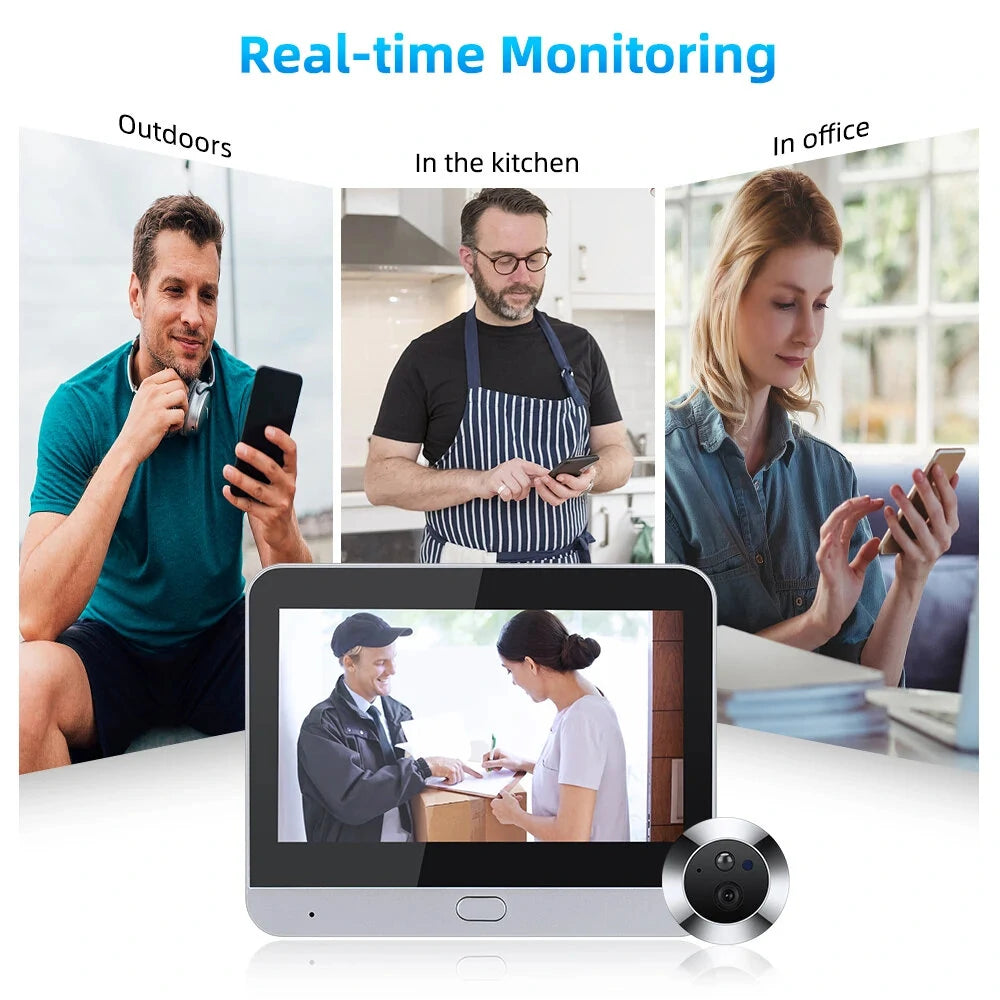 Tuya Smart Home 1080P Wireless Door Peephole Camera with 120° Wide Angle, Motion Detection, One-Way Intercom, WiFi Video Eye, 5000mAh Battery, Compatible with Alexa & Google