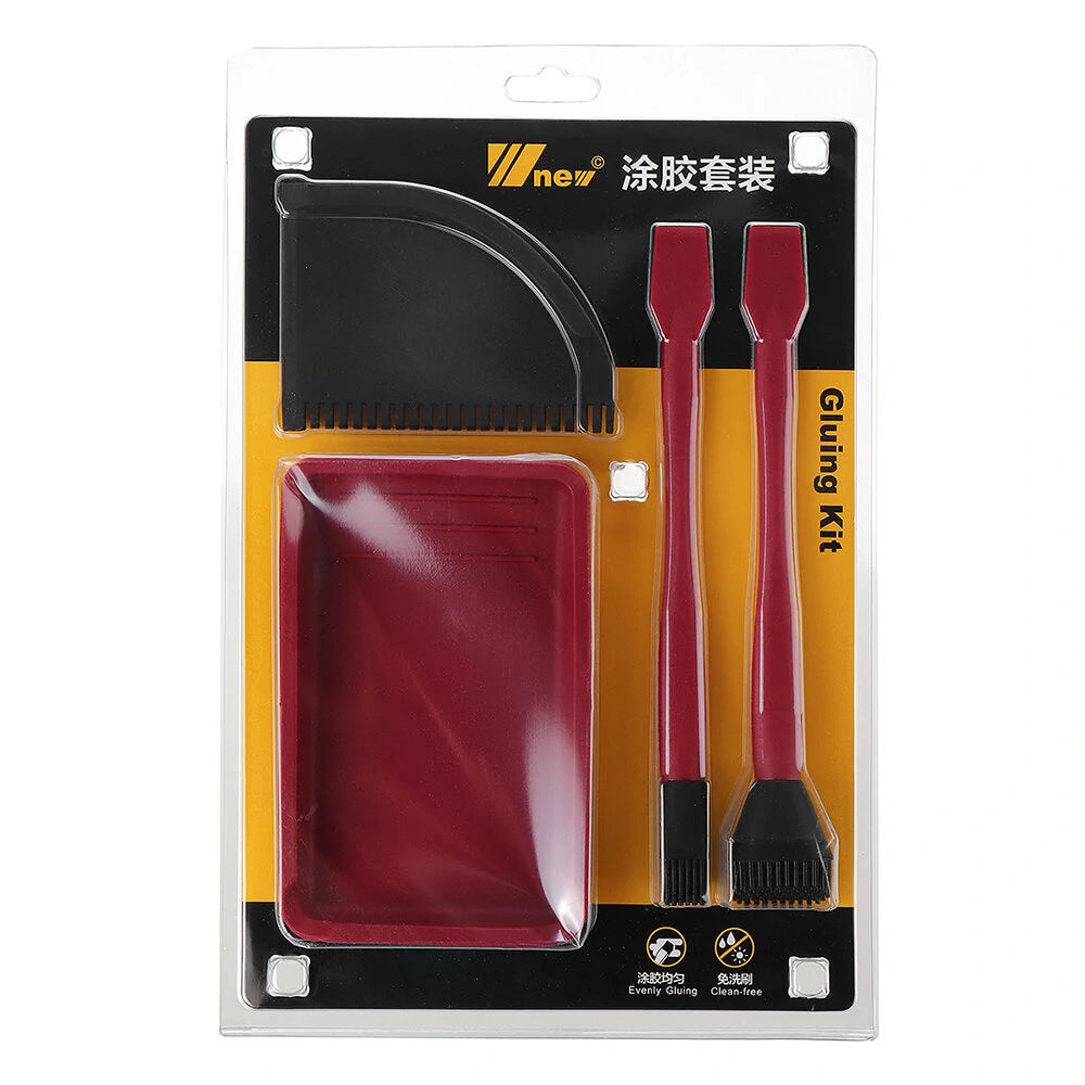 4-Piece Silicone Glue Kit: Dual Brush, Flat Scraper & Glue Tray for Woodworking