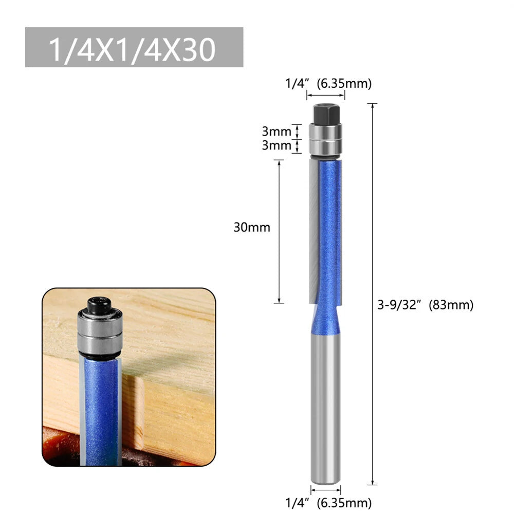 Silver Blue Double-Bearing Double-Edged Router Bit Trimming Knife for Woodworking Milling