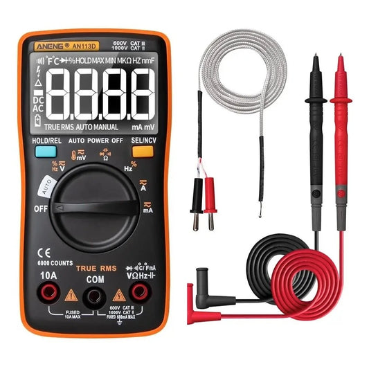 ANENG AN113D True-RMS Digital Multimeter, 6000 Counts, Auto-Measure, AC/DC Voltage, Current, Resistance, Diode, Continuity, Temperature Tester, Upgraded from AN8002 - Orange