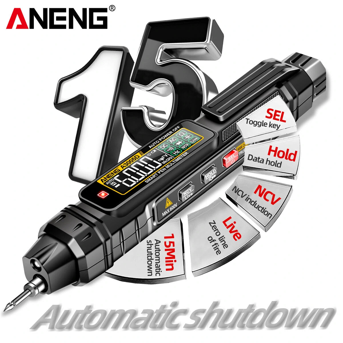 ANENG A3005D 2-in-1 Multimeter Test Pen with VA Color Display, Auto Shutdown, NCV Induction, Non-Contact Detection, High Portability for Electricians & DIY Enthusiasts