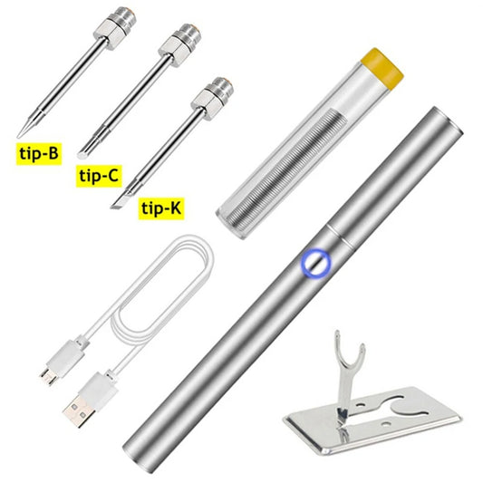 Drillpro 1100mAh Cordless Mini Soldering Iron with Cover, Stainless Steel Case, USB Charging Cable & Extra Tips for DIY Projects & Students