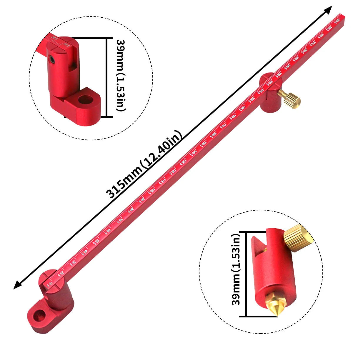 Aluminum Adjustable Circle Ruler 300mm - Precise Center Finder for Woodworking & Crafts