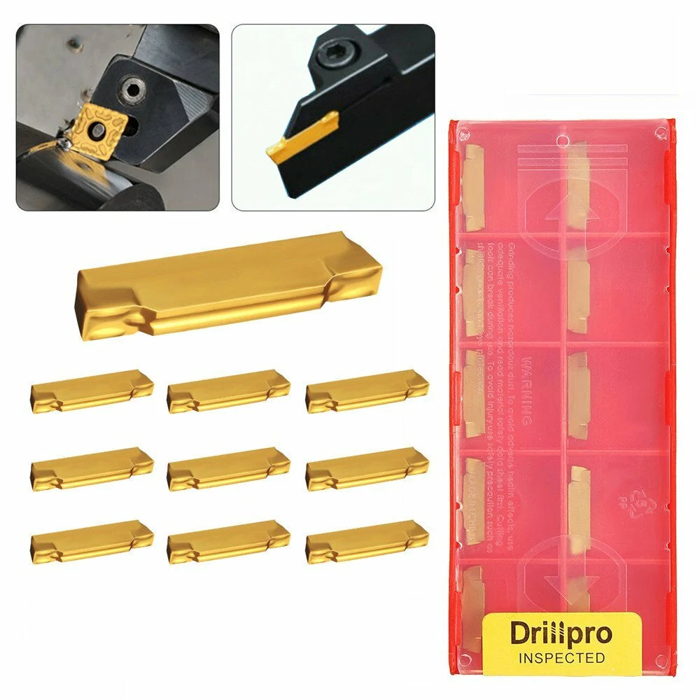 Drillpro 10Pcs MGMN200-G Carbide Inserts for MGEHR/MGIVR Grooving & Cut-off Lathe Cutter Tools