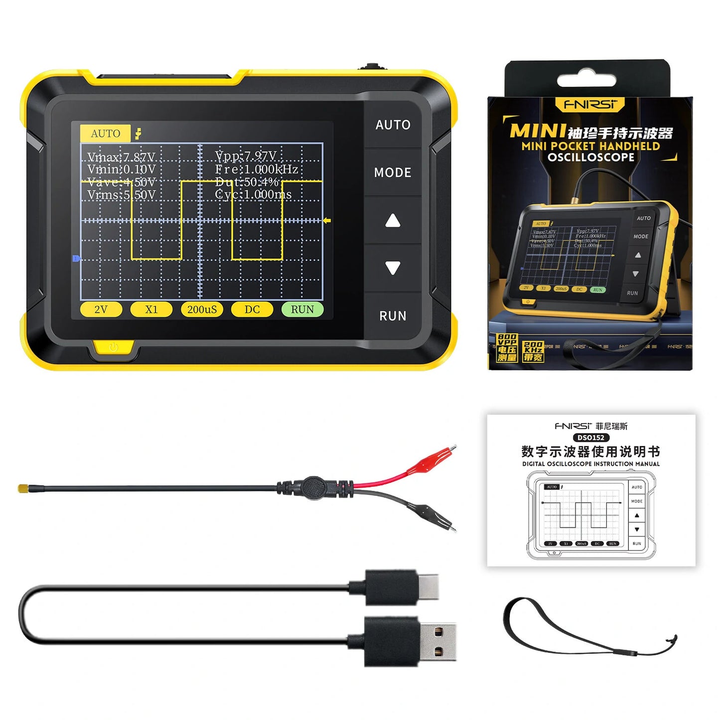 FNIRSI DSO152 2.5MSa/s Mini Handheld Digital Oscilloscope 200KHz Bandwidth with PWM Output