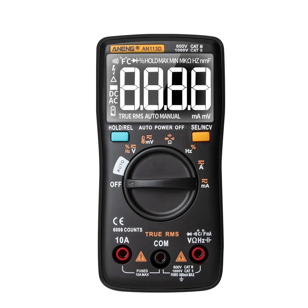 ANENG AN113D Smart True-RMS Digital Multimeter 6000 Counts - Resistance, Diode, Continuity, Temperature, AC/DC Voltage & Current Tester - Upgraded from AN8002