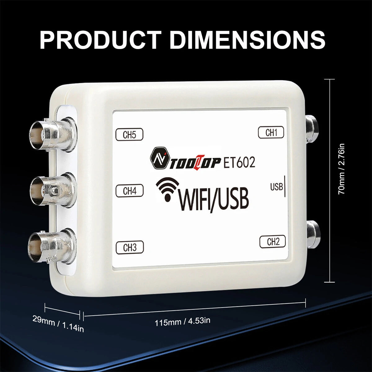 TOOLTOP ET601/ET602 5-Channel Wi-Fi USB Virtual Oscilloscope & Wireless Storage Recorder for Car Repair