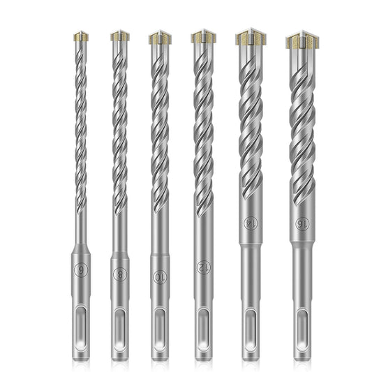 Tungsten Carbide Drill Bit Set - 6PCS, 10mm Shank, Multiple Diameters: 6/8/10/12/14/16mm for Concrete, Stainless Steel, Tiles, Glass Precision