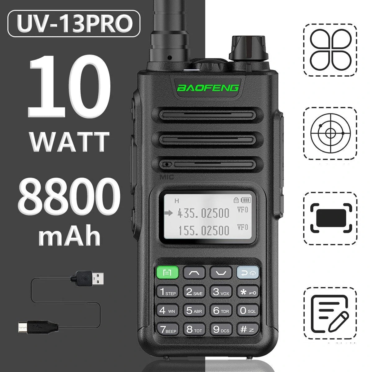 BaoFeng UV-13 PRO V2 Long Range Dual Band Two-Way Radio with Type-C Charger, 16KM Range