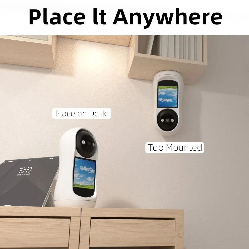 3MP 2K PTZ WiFi IP Camera with 2.8-Inch IPS Screen, Baby Cry Detection, Video Call, Security Baby Monitor iCSee