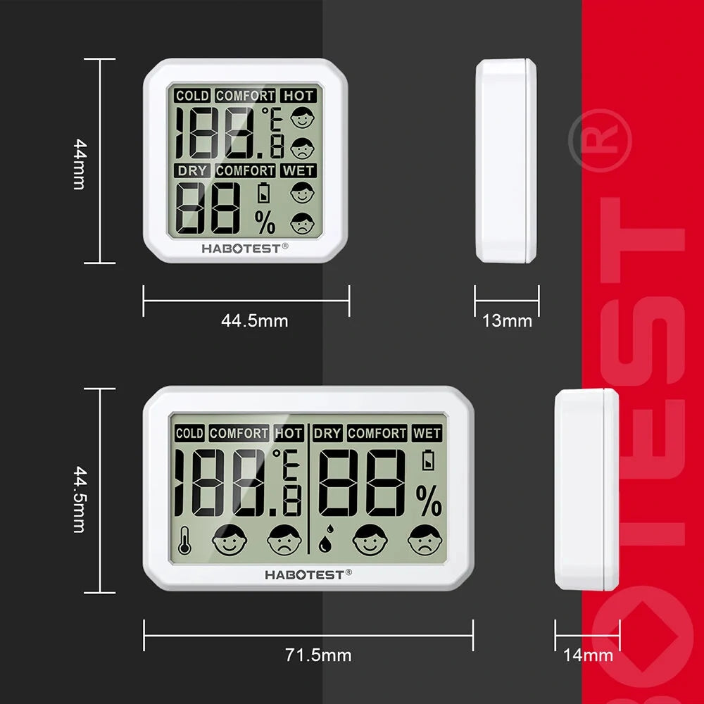 HABOTEST HT681 Digital Thermometer Hygrometer Set - 2 Pack LCD Weather Station for Living Room Temperature & Humidity Monitoring
