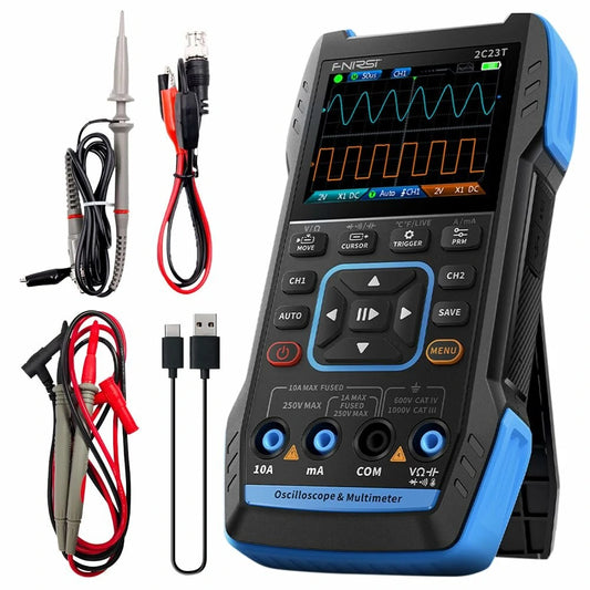 FNIRSI 2C23T 3-in-1 Handheld Oscilloscope Multimeter & Signal Generator - Dual Channel 10MHz*2, 50MS/s