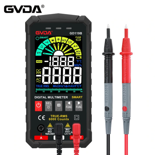GVDA Digital Multimeter 600V True RMS AC/DC NCV Smart Tester Ohm Capacitance Hz Voltage Meter