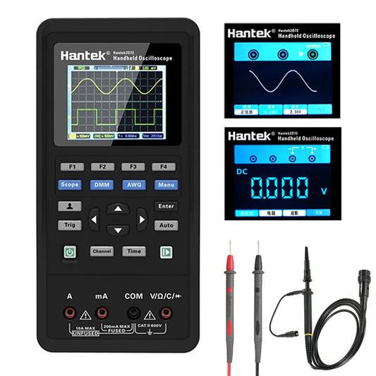 Portable Hantek 3-in-1 Digital Oscilloscope + Waveform Generator + Multimeter, USB 2-Channel, 40/70 MHz, LCD Display, Ultra-Low Power, Large-Capacity Lithium Battery, One-Key Auto Test Meter Tools