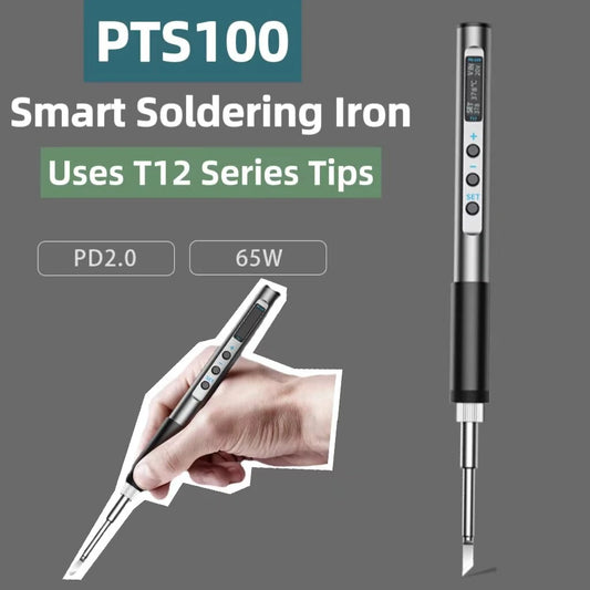 PTS100 T12 65W Portable Electric Soldering Iron, CNC Metal Body, Temperature Adjustable 5-20V PD Solder Welding Station