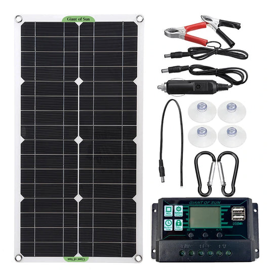 25W Portable Solar Panel Kit with Dual USB Charger & 60A/100A Controller