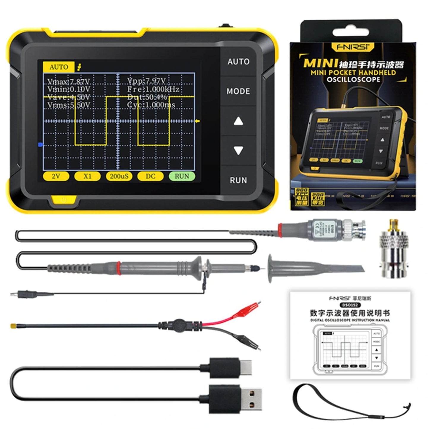 FNIRSI DSO152 2.5MSa/s Mini Handheld Digital Oscilloscope 200KHz Bandwidth with PWM Output