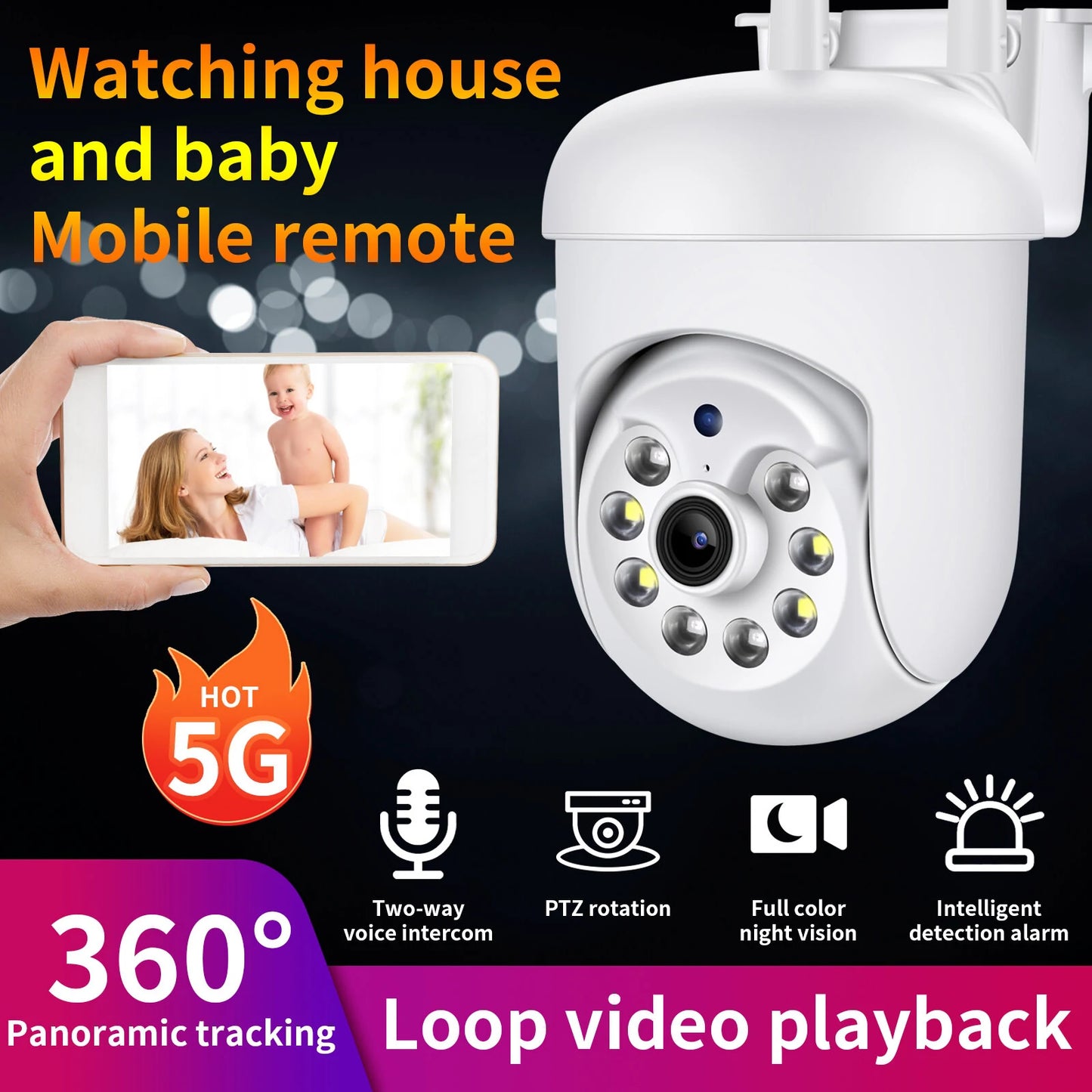 WIFI PTZ 1080P HD 2MP Camera: 360° Panoramic Surveillance with Two-Way Audio
