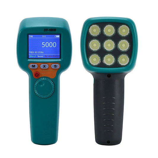 Digital Handheld Stroboscope DT-100B, LED Tachometer, Non-Contact Speed Analyzer, Rechargeable, 60-999999 RPM