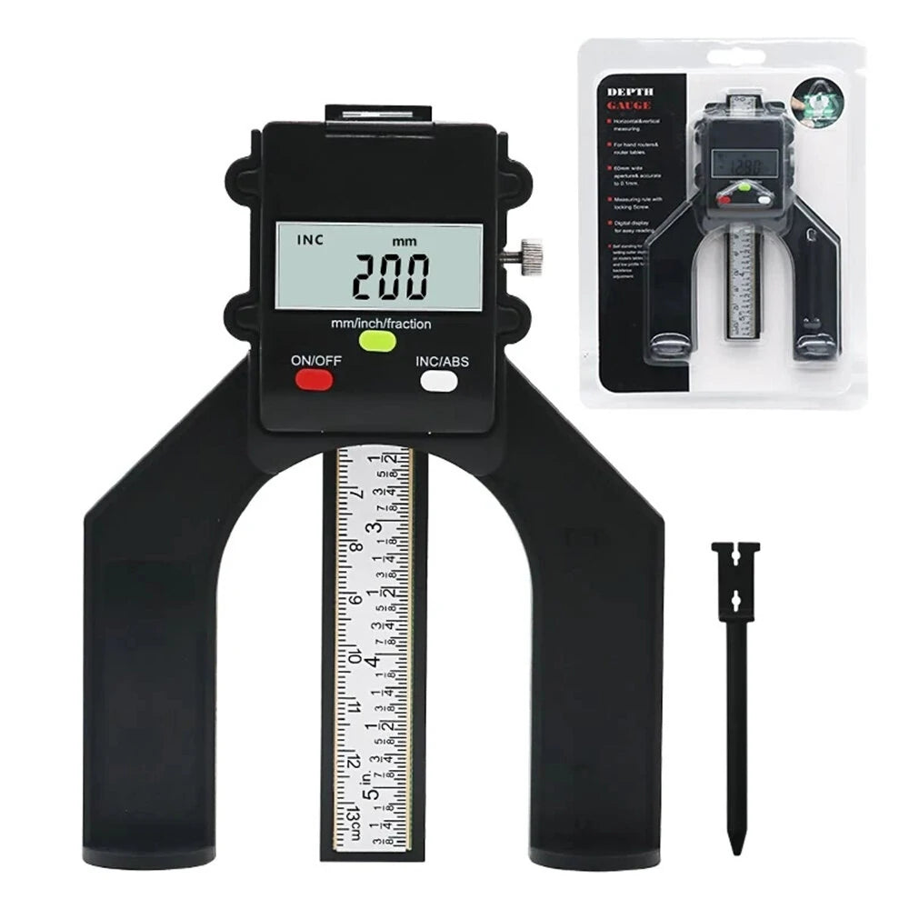 ETOPOO High-Precision Digital Depth Gauge with LCD Display, 0.01MM Resolution, ±0.2mm Accuracy, 80mm Range, Aluminum Alloy & ABS Housing for Woodworking and Saw Blade Monitoring