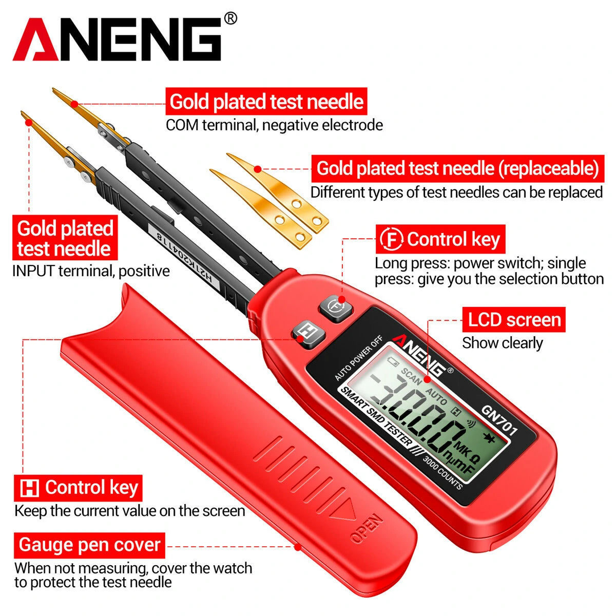 ANENG GN701 SMD Tester: High Precision Handheld Resistor, Capacitor, Diode Analyzer - CAT II Standard Secure