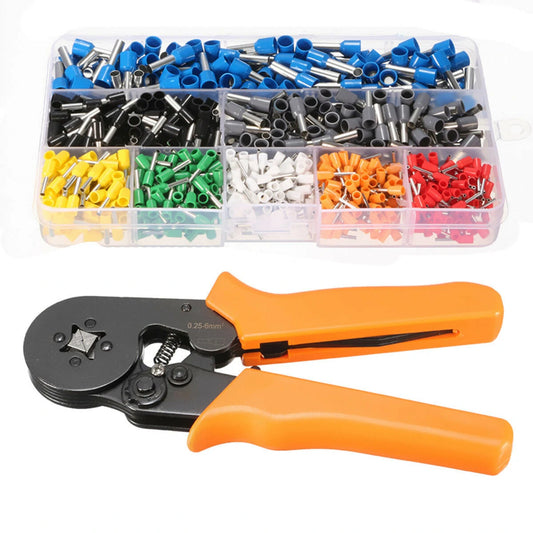 Self-Adjusting Ratcheting Ferrule Crimper Plier Tool, 23-10AWG with 800 PCS Connector Terminals