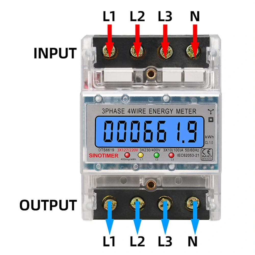 SmartMeter 100A Three-Phase Energy Monitor with LCD Backlight for Home Use, 3*127/220VAC