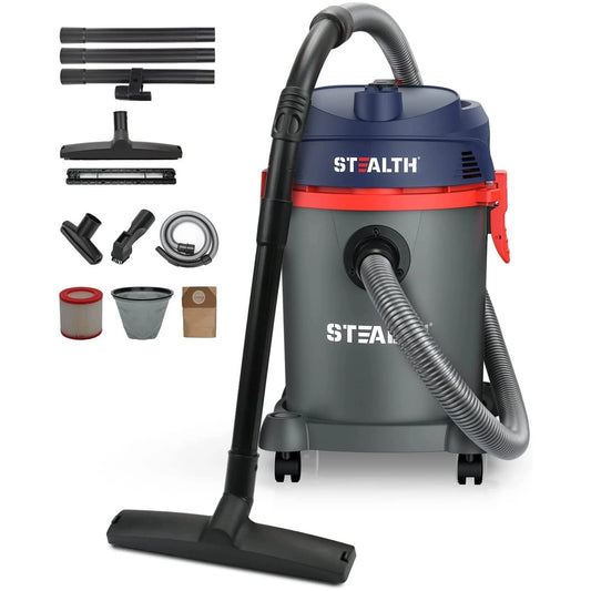 STEALTH 3-in-1 6 Gallon Wet Dry Vacuum, 5.5 HP Motor, EMV052, Powerful Portable Shop Vacuum with Blower for Home, Garage, Basement, Workshop - USA Direct