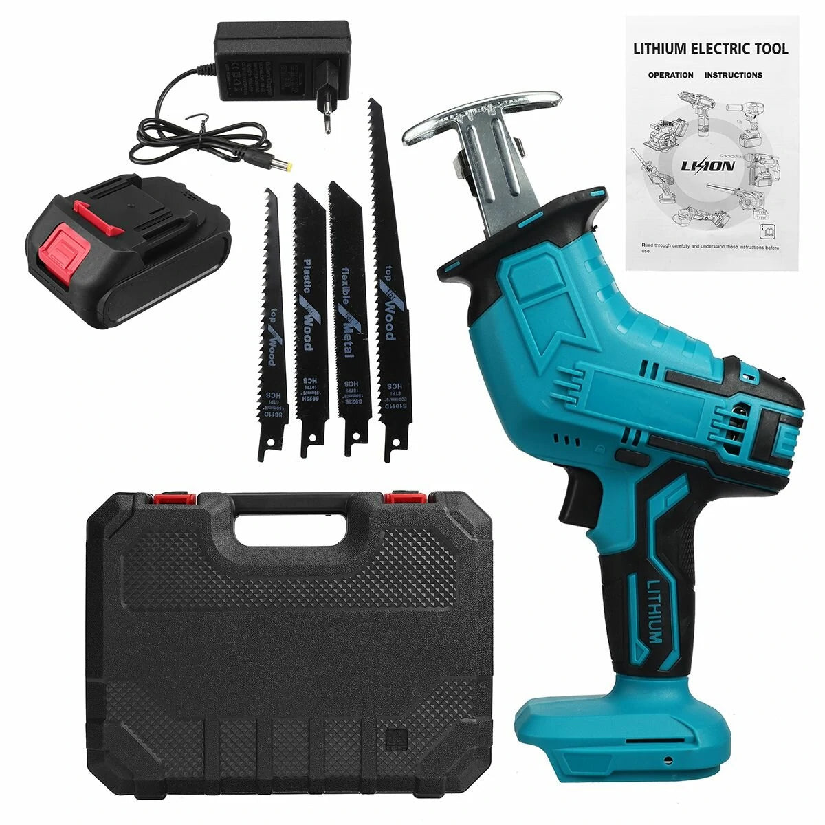 Wolike 88VF Cordless Reciprocating Saw - Battery Powered Electric Saw for Metal, Wood, PVC, Tree with 4 Blades & Makita-Compatible Battery