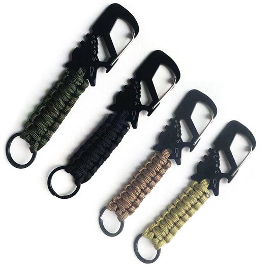 Multifunction Stainless Steel Survival Paracord Keychain with Quick Release Carabiner, Bottle Opener, Fire Starter & Compass for Outdoor Hiking & Emergencies
