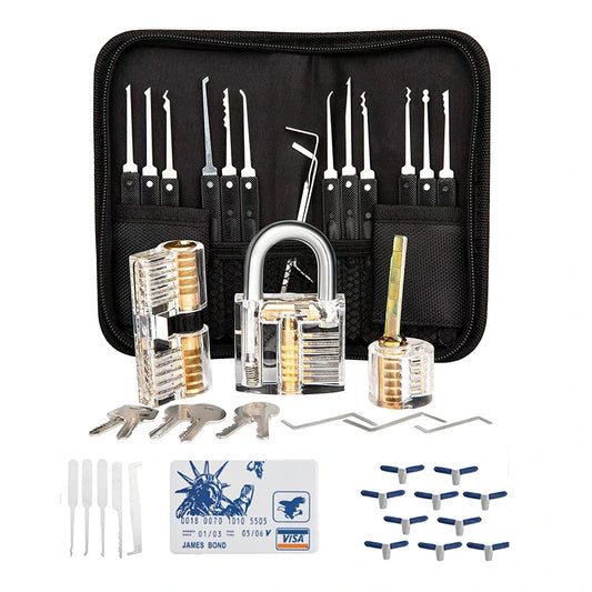 42PCS Stainless Steel Practice Padlock Set with 3 Transparent Locks and Quick Opening Guide