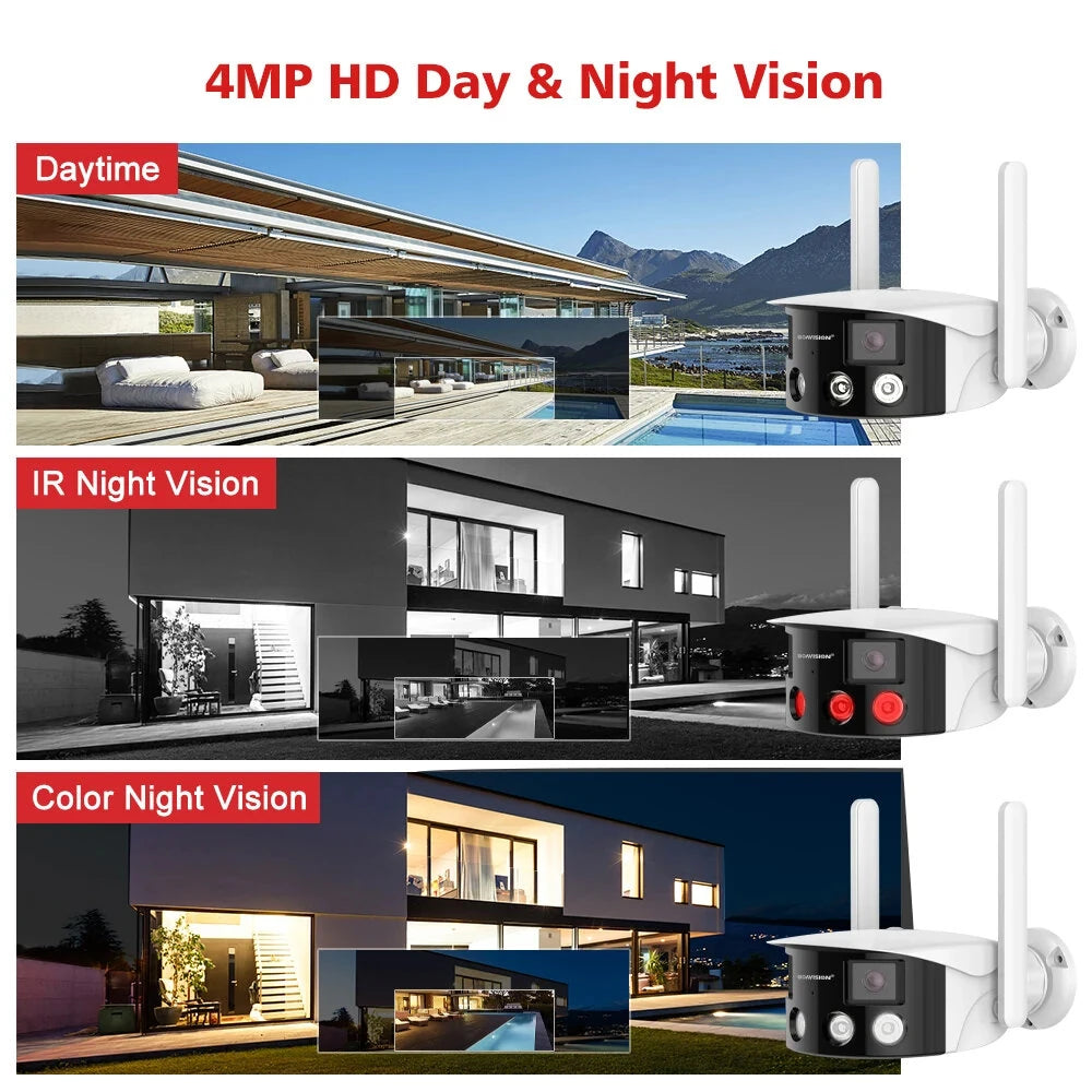 2K 4MP Dual Lens Panoramic WiFi Camera 180° Wide Angle AI Detection Night Vision Two-way Audio Waterproof IP Camera EU Plug