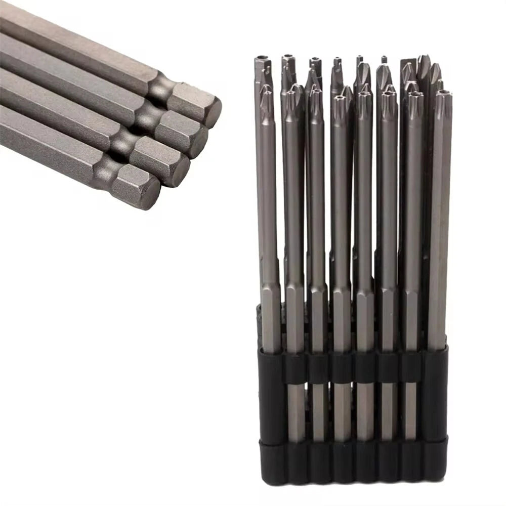 32-Piece Extended Drill & Screwdriver Bit Set – Hex, Phillips, Slotted, Carbon Steel