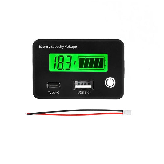 USB Type-C DC8-30V Battery Charge Capacity Indicator for Lead Acid & Lithium - Car Motorcycle Digital Voltmeter Tester