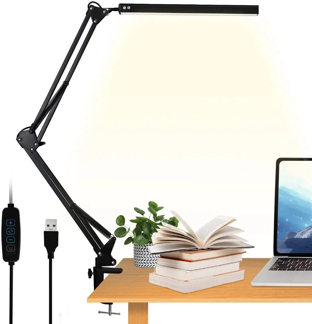 Adjustable 10W LED Desk Lamp with Clamp - Dimmable Brightness & 3 Color Modes for Eye-Care Home Office Lighting