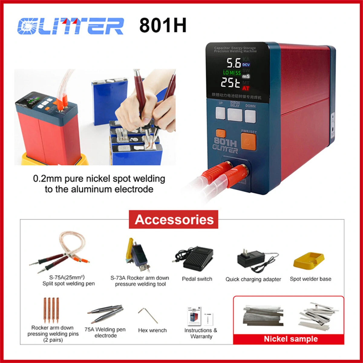 GLITTER 801H Dual Function Welding Tool: High-Efficiency with Nickel and Pure Nickel Modes, Ultra-Low Resistance & Double Pulse Welding