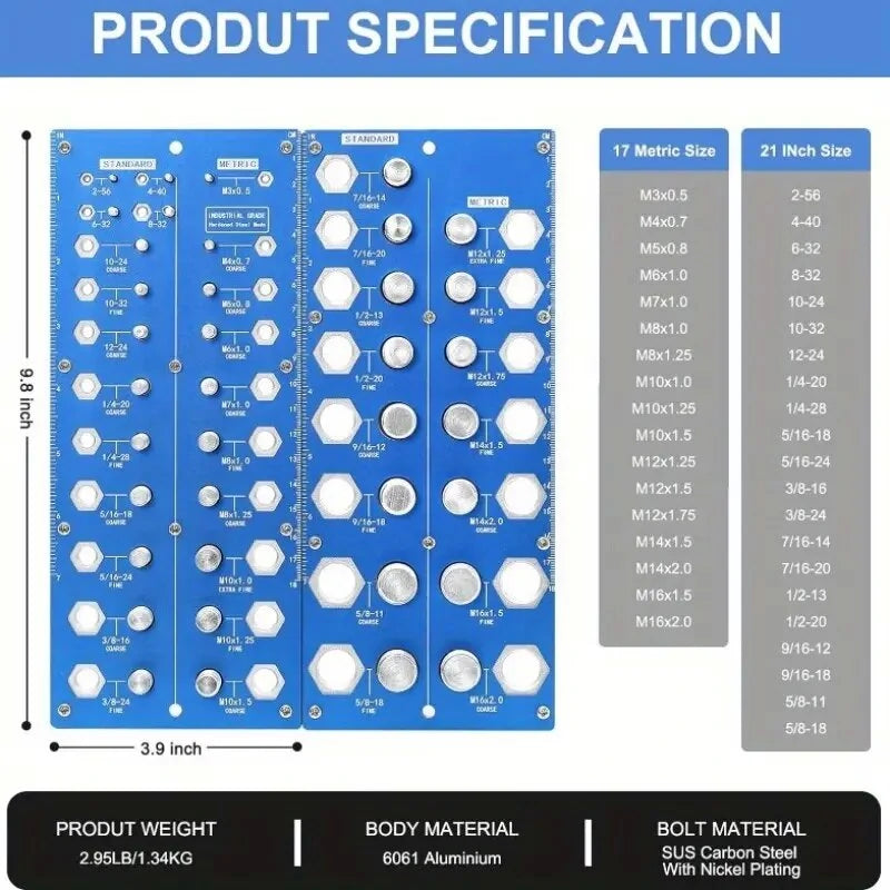 Metal Nut & Bolt Thread Checker Set - 21 SAE & 17 Metric Sizes for Easy Sorting & Identification